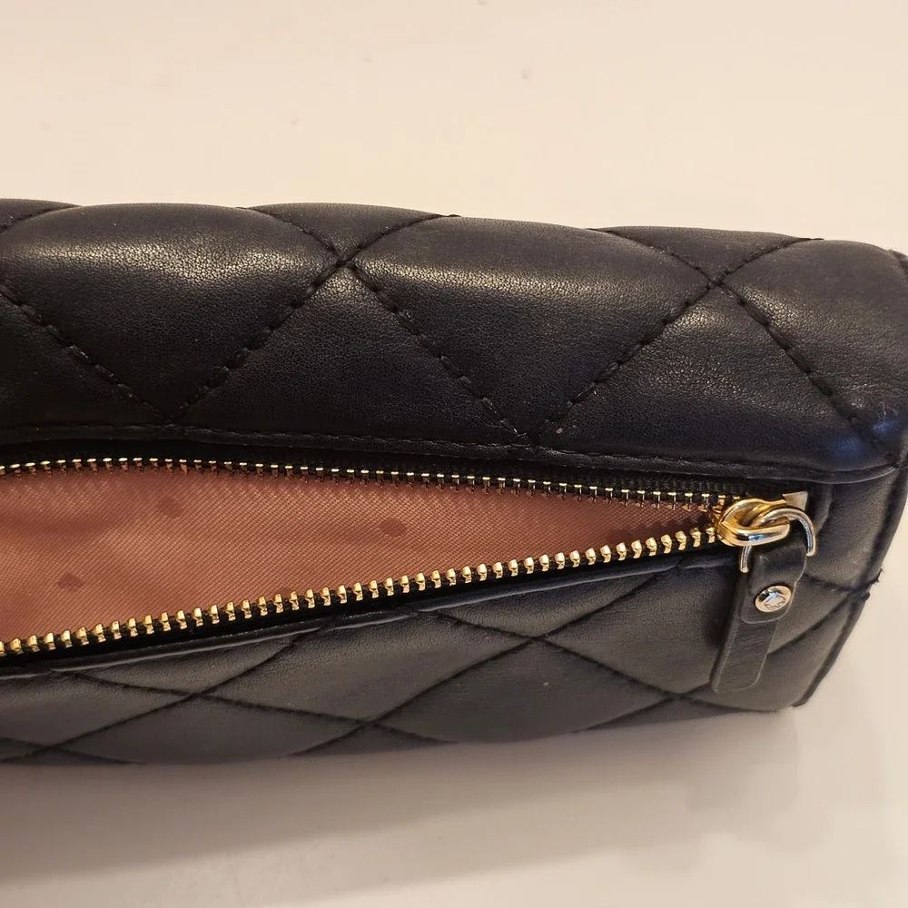 Kate Spade New York Black Quilted Leather Continental Wallet Gold Hardware
